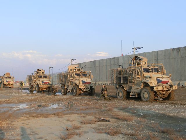 Convoy halts after explosion under a vehicle