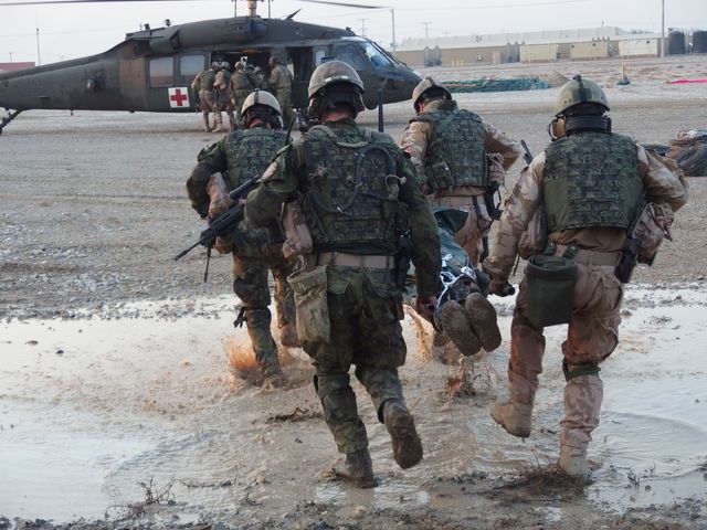 Transporting the injured to the helicopter
