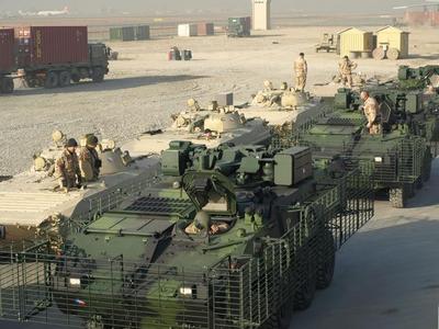 Unloaded Pandurs along with BVP-2 armoured personnel carriers, which fly back home after accomplishing their mission in Afghanistan (end December 2010)