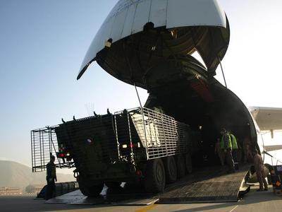 Pandur leaves An-124 Ruslan aircraft at the Kabul International Airport (end December 2010)