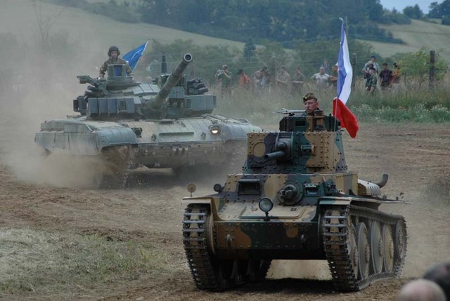 Tank LT-38 followed by a modernised tank T-72 M4CZ