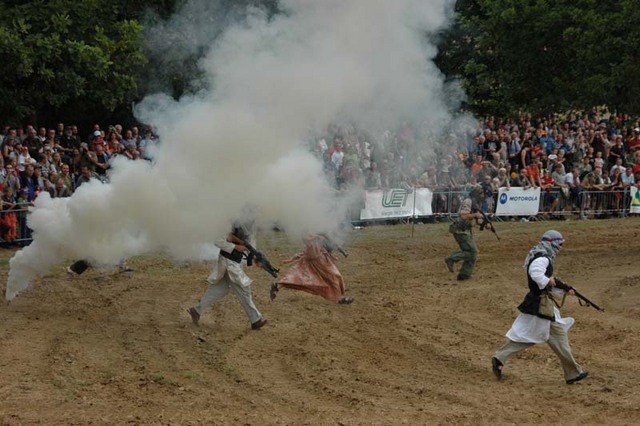 Terrorists during combat demonstration by members of the Active Reserve