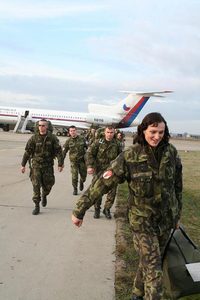 A rotation arrives at the Pristina Airport, Kosovo, 2007