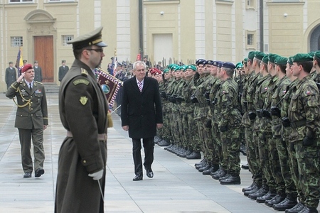 President Milos Zeman greets soldiers