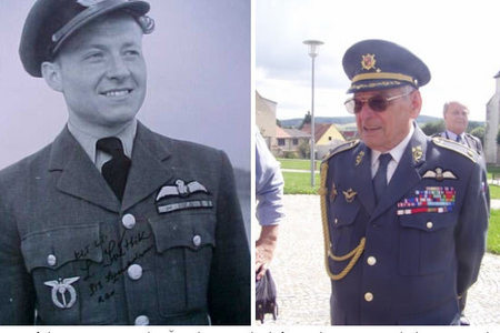 One of the visitors, Miroslav Štandera, on the left as a lieutenant with the RAF, on the right as former Brigade General of the Czech Air Force