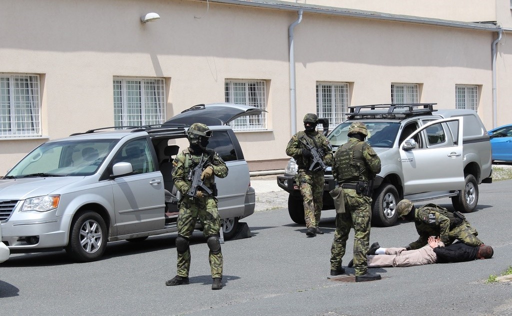 Při dynamické ukázce vojenští policisté simulovali zadržení nebezpečného pachatele