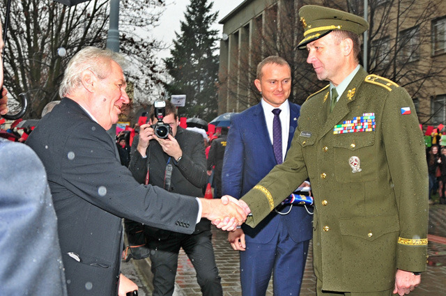 General Bohuslav Prikryl's welcoming the President of the Czech Republic, Milos Zeman, on a visit to the University of Defence in Brno on 1st December