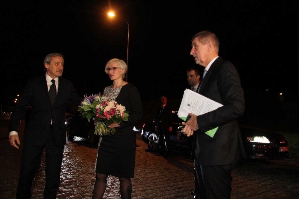 Minister of Defence Karla Slechtova arriving at the ministry (Martin Stropnicky left and Andrej Babis right)