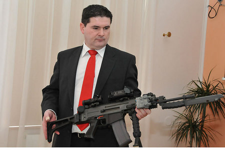 Technical Manager of Ceska zbrojovka Radek Haverland presents the assault rifle BREN 805