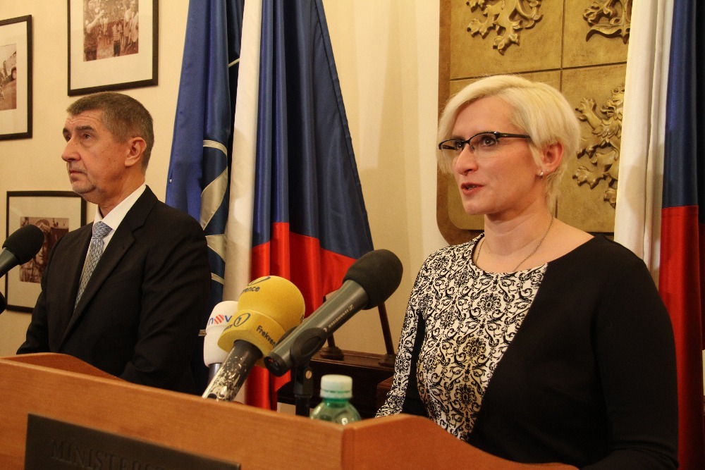 Andrej Babis and Karla Slechtova at the MoD press foyer