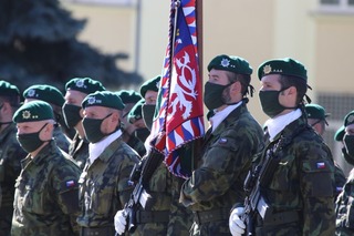 The 533rd Unmanned Systems Battalion lined up during the ceremony with the new colours 