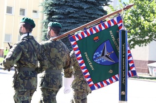 Service personnel of the 533rd Unmanned Systems Battalion with the new colours