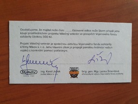 Certifikát vydaný k číslované edici nože
