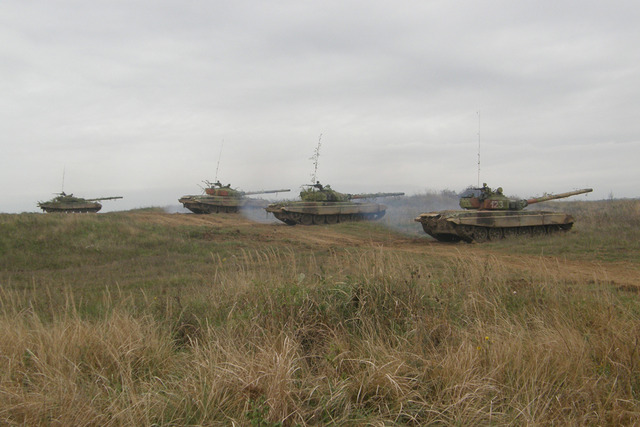 A Slovak tank platoon of the 21st Combined Mechanised Battalion, based in Trebisov, in a defence position