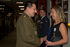 Lieutenant Colonel Petr Blecha, Chief of Mechanised Troops Section at the Land Forces HQ, congratulates to Jana Hierschova