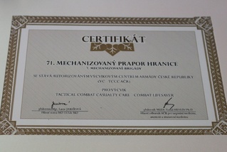 Certifikát visí na čestném místě