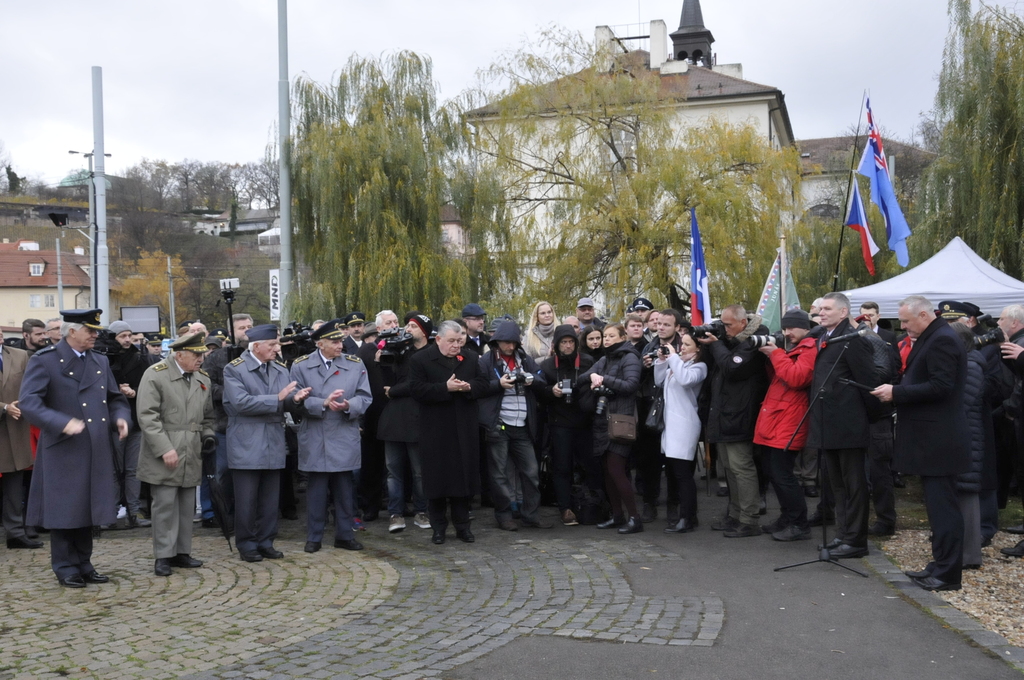 Participants at the ceremony at Prague-Klarov, the site of the Winged Lion Memorial