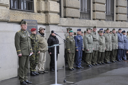 Ze slavnostního předání nových vozidel Škoda Fabia před GŠ AČR na pražském Vítězném náměstí