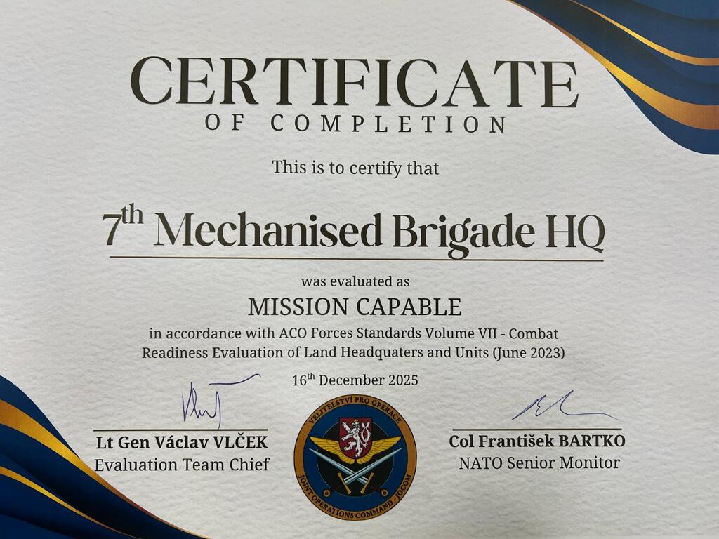 Certificate of completion - Mission capable