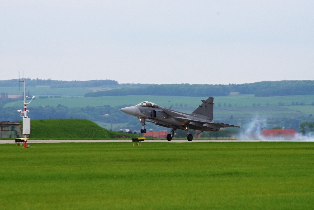 The SAAB 39 Gripen taking off