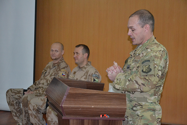 COL Henderson, Commander of the 438th Group, addressing the soldiers