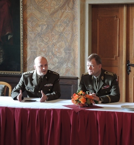 Colonel Knichal and General Becvar in discussion with the chaplains