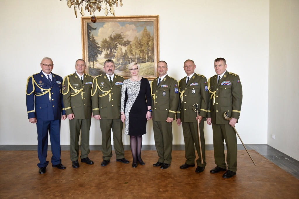 Lieutenant General Ales Opata and Minister Slechtova with the Generals at Prague Castle