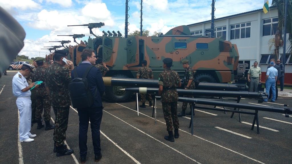 Brazilian soldiers of the 6th Missile Artillery Battalion demonstrating their equipment