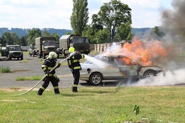 Firefighters extinguishing the fire following the explosion