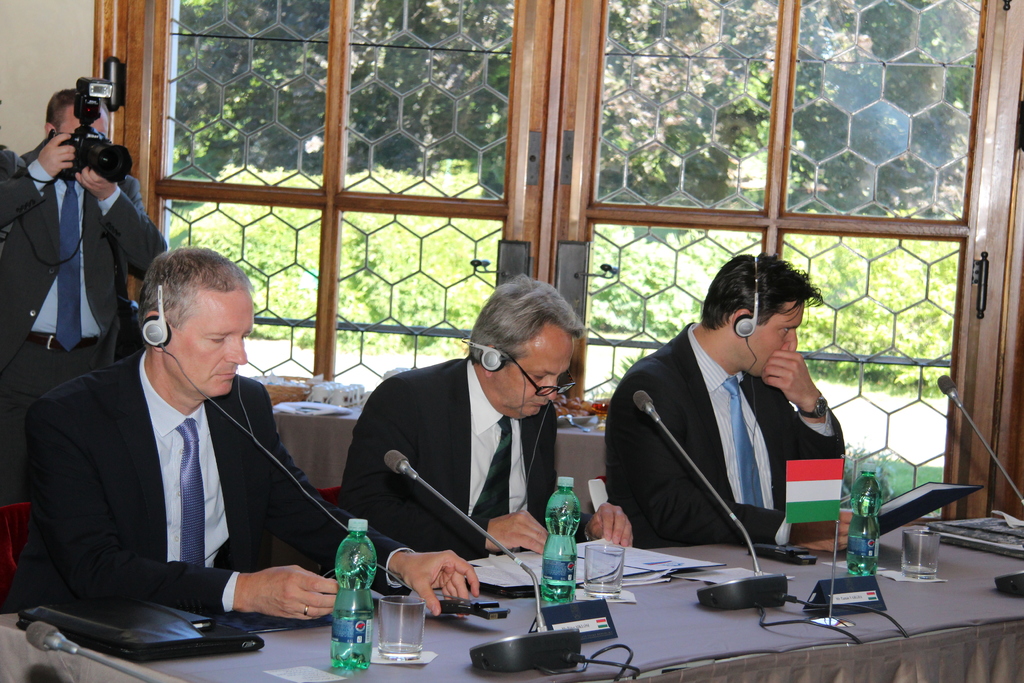 Hungarian Deputy Minister of Defence, Tamas Vargha, with his colleagues