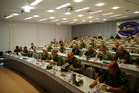 briefing pro účastníky ukázkového dne před odjezdem do prostoru činnosti jednotek na  cvičení Saber Junction 2014