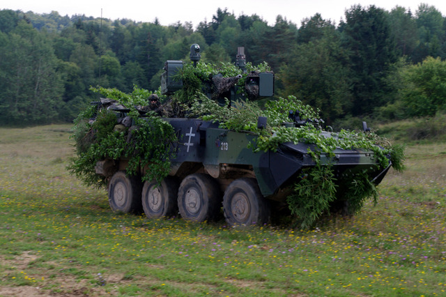 český Pandur za přesunu na cvičení Saber Junction 2014