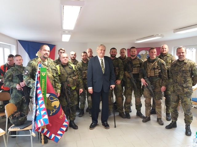 President Zeman after decorating the flag