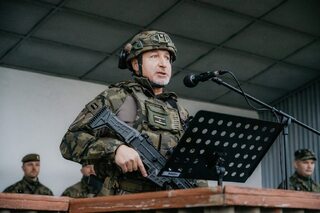 Velitel 7. brigádního úkolového uskupení brig. gen. Ing. Zdeněk Mikula, MSS, MSc. Zahajovací nástup cvičení Amber Lionheart 25 v posádce Hranice.